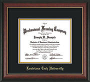 Image of Louisiana Tech University Diploma Frame - Rosewood w/Gold Lip - w/Laser Etched School Name Only - Black on Gold mat