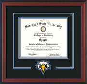 Image of Morehead State University Diploma Frame - Cherry Reverse - w/Laser MSU Logo Cutout - Black on Royal Blue mat