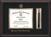 Image of Morehead State Univerity Diploma Frame - Mahogany Braid - w/Embossed MSU Seal & Name - Tassel Holder - Black on Gold mat