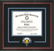 Image of Morehead State University Diploma Frame - Rosewood - w/Laser MSU Logo Cutout - Black on Royal Blue mat