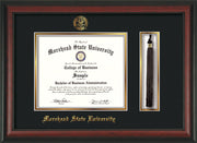 Image of Morehead State Univerity Diploma Frame - Rosewood - w/Embossed MSU Seal & Name - Tassel Holder - Black on Gold mat