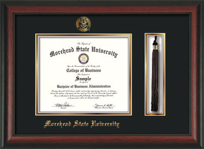 Image of Morehead State Univerity Diploma Frame - Rosewood - w/Embossed MSU Seal & Name - Tassel Holder - Black on Gold mat