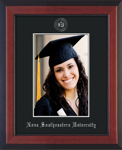 Image of Nova Southeastern University 5 x 7 Photo Frame - Cherry Reverse - w/Official Silver Embossing of NSU Seal & Name - Single Black mat