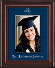 Image of Nova Southeastern University 5 x 7 Photo Frame - Mahogany Lacquer - w/Official Silver Embossing of NSU Seal & Name - Single Navy mat