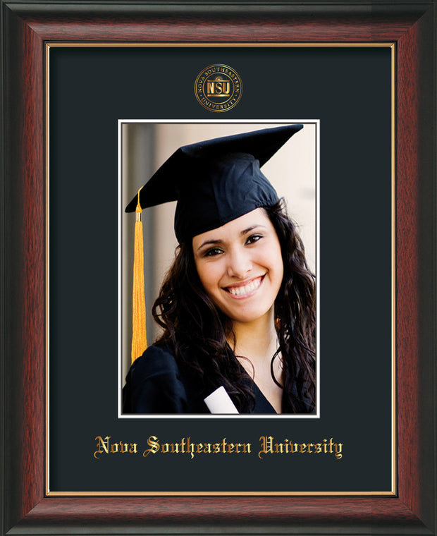 Image of Nova Southeastern University 5 x 7 Photo Frame - Rosewood w/Gold Lip - w/Official Embossing of NSU Seal & Name - Single Black mat