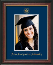Image of Nova Southeastern University 5 x 7 Photo Frame - Rosewood w/Gold Lip - w/Official Embossing of NSU Seal & Name - Single Navy mat