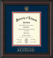 Image of University of Richmond Diploma Frame - Mahogany Braid - w/Embossed Seal & Wordmark - Navy on Red mats - LAW