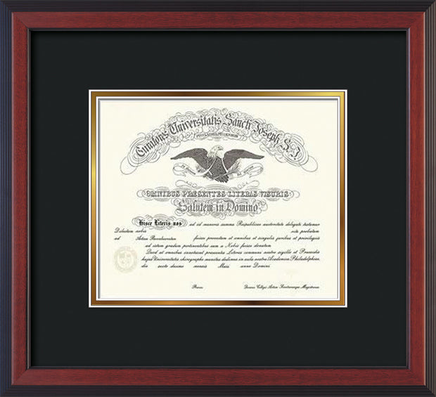Image of Saint Joseph's University Diploma Frame - Cherry Reverse - No Embossing - Black on Gold mat