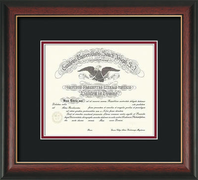 Image of Saint Joseph's University Diploma Frame - Rosewood w/Gold Lip - No Embossing - Black on Crimson mat