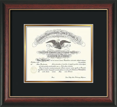 Image of Saint Joseph's University Diploma Frame - Rosewood w/Gold Lip - No Embossing - Black on Gold mat