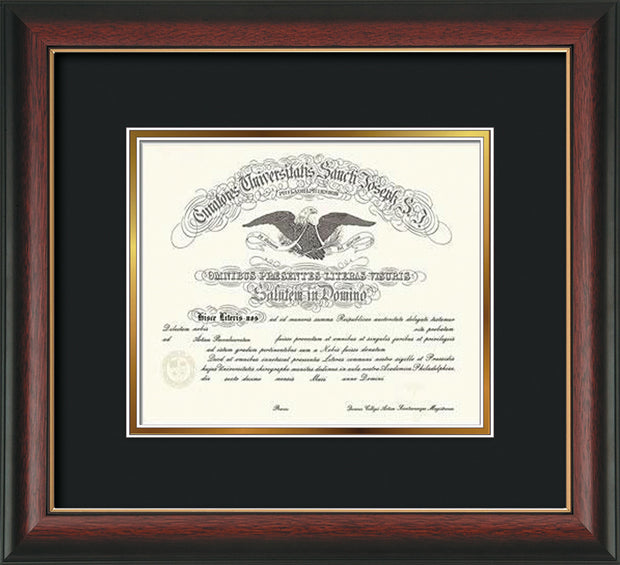 Image of Saint Joseph's University Diploma Frame - Rosewood w/Gold Lip - No Embossing - Black on Gold mat