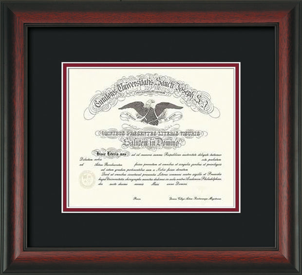 Image of Saint Joseph's University Diploma Frame - Rosewood - No Embossing - Black on Crimson mat