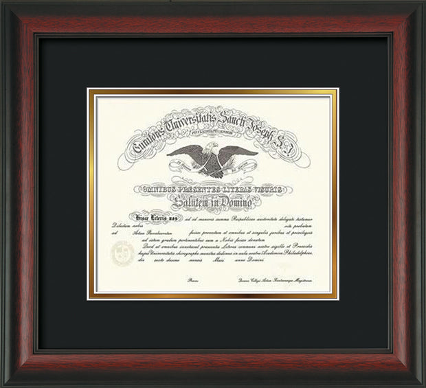 Image of Saint Joseph's University Diploma Frame - Rosewood - No Embossing - Black on Gold mat