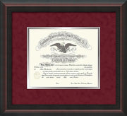 Image of Saint Joseph's University Diploma Frame - Mahogany Braid - No Embossing - Crimson Suede on Silver mat