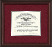 Image of Saint Joseph's University Diploma Frame - Mahogany Lacquer - No Embossing - Crimson Suede on Silver mat