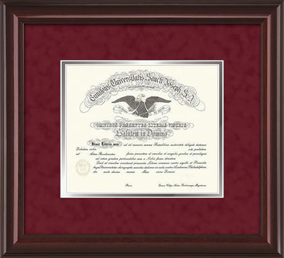 Image of Saint Joseph's University Diploma Frame - Mahogany Lacquer - No Embossing - Crimson Suede on Silver mat