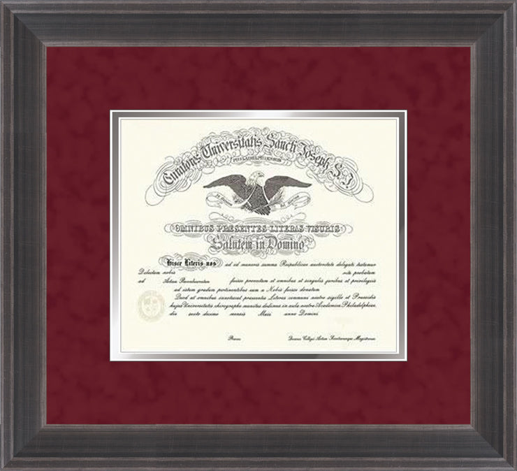 Image of Saint Joseph's University Diploma Frame - Metro Antique Pewter Double - No Embossing - Crimson Suede on Silver mat
