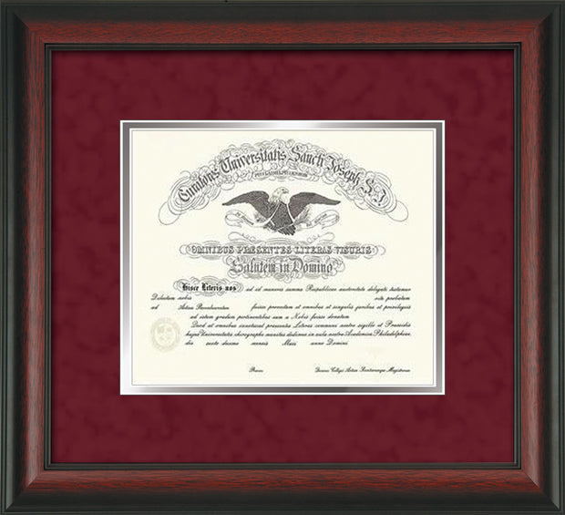 Image of Saint Joseph's University Diploma Frame - Rosewoood - No Embossing - Crimson Suede on Silver mat