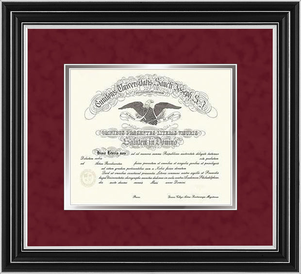 Image of Saint Joseph's University Diploma Frame - Satin Silver - No Embossing - Crimson Suede on Silver mat