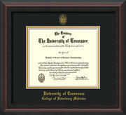 Image of University of Tennessee Diploma Frame - Mahogany Braid - w/UT Seal & College of Veterinary Medicine Name Embossing - Black on Gold Mat