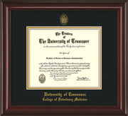 Image of University of Tennessee Diploma Frame - Mahogany Lacquer - w/UT Seal & College of Veterinary Medicine Name Embossing - Black on Gold Mat