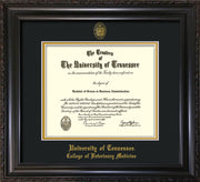 Image of University of Tennessee Diploma Frame - Vintage Black Scoop - w/UT Seal & College of Veterinary Medicine Name Embossing - Black on Gold Mat
