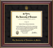 Image of University of Tennessee Martin Diploma Frame - Cherry Lacquer - w/UT Embossed Seal & UT Martin Name - Black Suede on Gold Mat