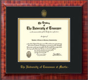 Image of University of Tennessee Martin Diploma Frame - Mezzo Gloss - w/UT Embossed Seal & UT Martin Name - Black on Gold Mat