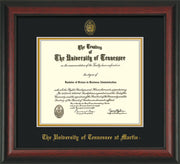 Image of University of Tennessee Martin Diploma Frame - Rosewood - w/UT Embossed Seal & UT Martin Name - Black on Gold Mat