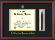 Image of University of Tennessee Martin Diploma Frame - Cherry Reverse - w/UT Embossed Seal & UT Martin Name - Tassel Holder - Black on Gold Mat