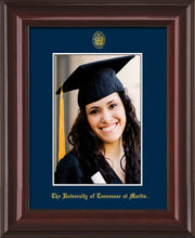 Image of University of Tennessee Martin 5 x 7 Photo Frame - Mahogany Lacquer - w/UT Embossed Seal & UT Martin Name - Single Navy Mat