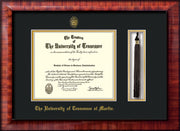 Image of University of Tennessee Martin Diploma Frame - Mezzo Gloss - w/UT Embossed Seal & UT Martin Name - Tassel Holder - Black on Gold Mat