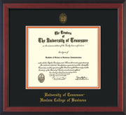 Image of University of Tennessee Haslam College of Business Diploma Frame - Cherry Reverse - w/UT Embossed Seal & UTHAS Name - Black on Orange Mat