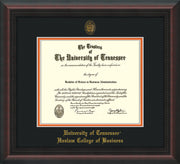 Image of University of Tennessee Haslam College of Business Diploma Frame - Mahogany Braid - w/UT Embossed Seal & UTHAS Name - Black on Orange Mat