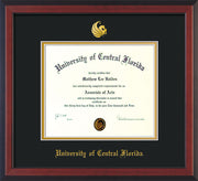 Image of University of Central Florida Diploma Frame - Cherry Reverse - w/Embossed UCF Seal & Name - Black on Gold mat