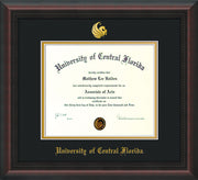 Image of University of Central Florida Diploma Frame - Mahogany Braid - w/Embossed UCF Seal & Name - Black on Gold mat