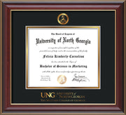 Image of University of North Georgia Diploma Frame - Cherry Lacquer - w/Embossed Military Seal & Military Wordmark - Black on Gold mat