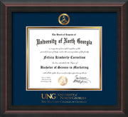 Image of University of North Georgia Diploma Frame - Mahogany Braid - w/Embossed Military Seal & Military Wordmark - Navy on Gold mat