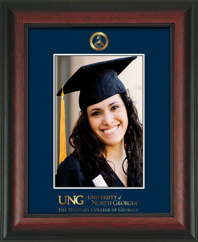 Image of University of North Georgia 5 x 7 Photo Frame - Rosewood - w/Official Embossing of Military Seal & Military Wordmark - Single Navy mat