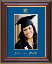 Image of University of Florida 5 x 7 Photo Frame - Cherry Lacquer - w/Official Embossing of UF Seal & Name - Single Royal Blue mat