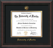 Image of University of Florida Diploma Frame - Mahogany Braid - w/Embossed Seal & Name - Black on Gold mat