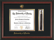 Image of University of Florida Diploma Frame - Rosewood - w/Embossed Seal & Name - Tassel Holder - Black on Gold mat
