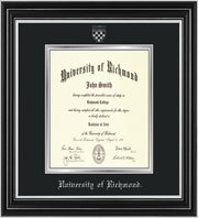 Image of University of Richmond Diploma Frame - Satin Silver - w/Silver Embossed Seal & Name - Black on Silver mats