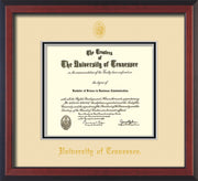 Image of University of Tennessee Diploma Frame - Cherry Reverse - w/Embossed UTK Seal & Name - Cream on Black Mat
