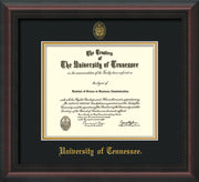 Image of University of Tennessee Diploma Frame - Mahogany Braid - w/Embossed UTK Seal & Name - Black on Gold Mat