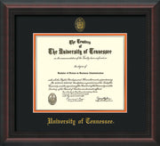 Image of University of Tennessee Diploma Frame - Mahogany Braid - w/Embossed UTK Seal & Name - Black on Orange Mat