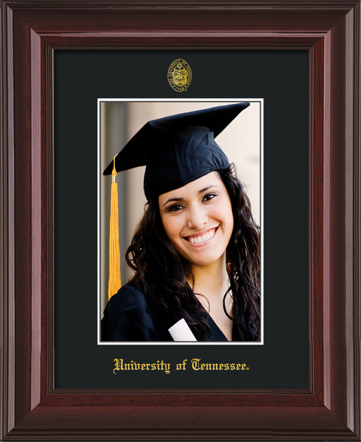 Image of University of Tennessee 5 x 7 Photo Frame  - Mahogany Lacquer - w/Official Embossing of UT Seal & Name - Single Black mat