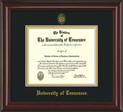 Image of University of Tennessee Diploma Frame - Mahogany Lacquer - w/Embossed UTK Seal & Name - Black on Gold Mat