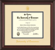 Image of University of Tennessee Diploma Frame - Mahogany Lacquer - w/Embossed UTK Seal & Name - Cream on Black Mat