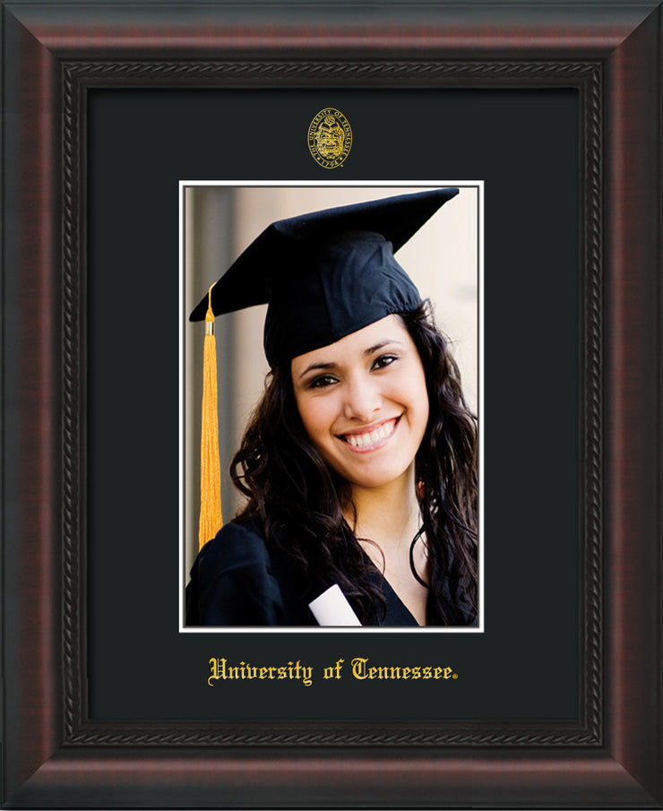 Image of University of Tennessee 5 x 7 Photo Frame  - Mahogany Braid - w/Official Embossing of UT Seal & Name - Single Black mat